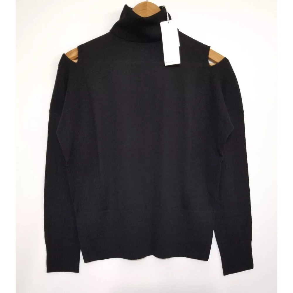 NWT Vince 100% Wool Shoulder Cutout Turtleneck Sweater Black XS $265